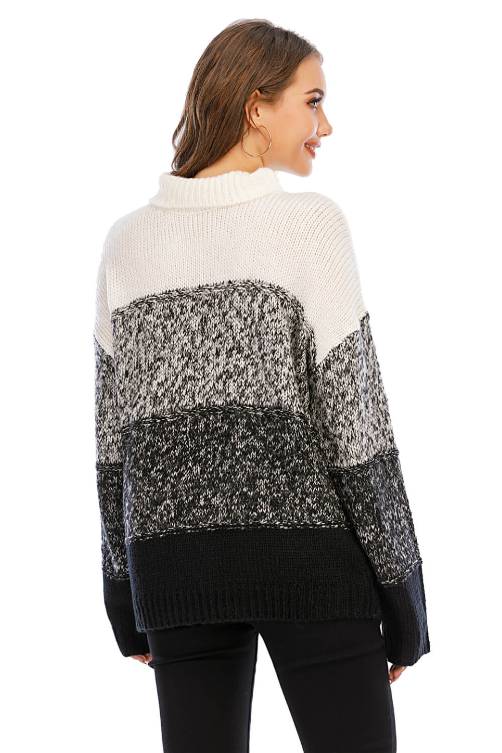 Color Block Turtleneck Knit Pullover