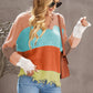 Color Block Distressed V-Neck Ribbed Sweater