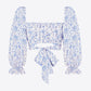 Printed Long Flounce Sleeve Cropped Blouse