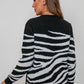 Animal Print Button Detail Crewneck Sweater