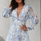 Floral Frill Trim Plunge Flounce Sleeve Dress