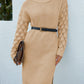 Openwork Side Slit Turtleneck Sweater Dress