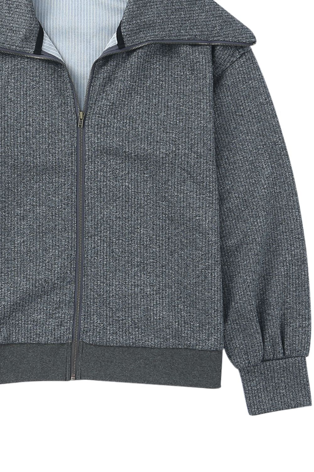Ribbed Zip Up Statement Collar Jacket