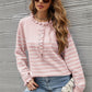 Striped Half-Button Frill Trim Sweater