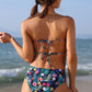 Floral Tied Frill Trim Strapless One-Piece Swimsuit