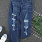 High-Rise Distressed Hem Detail Jeans