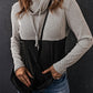 Two-Tone Waffle-Knit Drawstring Cowl Neck Sweatshirt