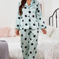 Satin Button-Up Lapel Collar Top and Pants Pajama Set