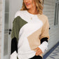 Color Block Ribbed Trim Round Neck Sweater