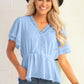 Lace Trim V-Neck Tied Peplum Blouse