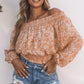 Floral Frill Trim Smocked Off-Shoulder Top