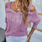 Cable-Knit Ribbed Trim Cold-Shoulder Sweater