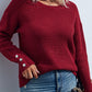 Button Detail Dropped Shoulder Rib-Knit Sweater
