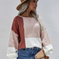 Color Block Tie-Back Dropped Shoulder Knit Pullover