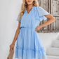 Frill Trim Tie Neck Flutter Sleeve Dress