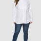 Full Size Button Front Band Collar Long Sleeve Shirt