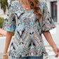 Printed Flounce Sleeve Ruffle Hem Blouse