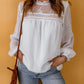 Swiss Dot Frill Neck Embroidered Keyhole Blouse