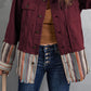 Striped Frayed Hem Corduroy Jacket