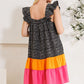 ODDI Full Size Color Block Flutter Sleeve Tiered Dress