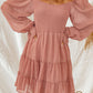Smocked Long Flounce Sleeve Tiered Dress