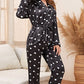 Heart Print Belted Top and Pants Pajama Set