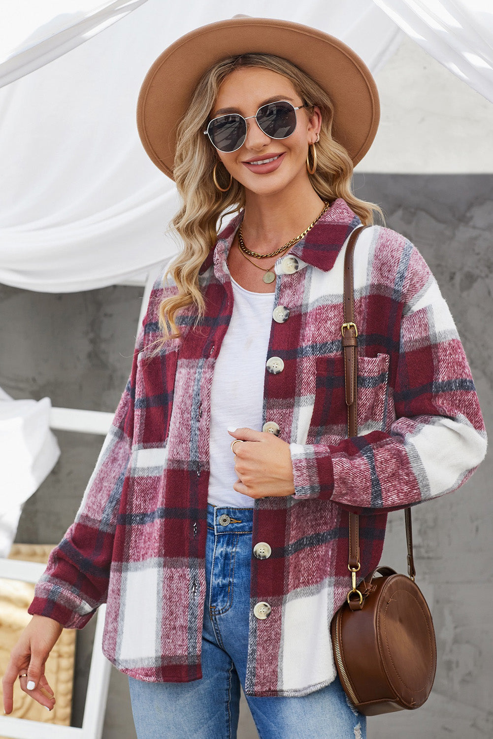 Plaid Brushed Button-Up Shacket