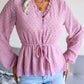 Swiss Dot Frill Trim Drawstring Waist Peplum Blouse