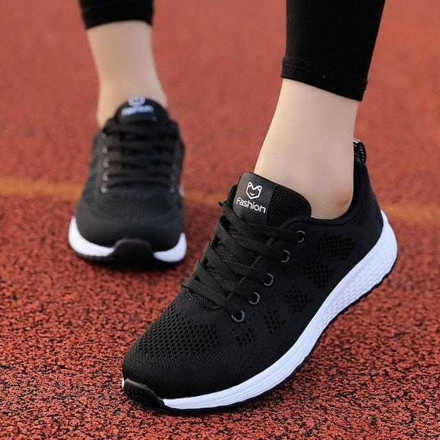 New Women Shoes - Flats Fashion Casual Ladies Sneakers - Lace Up Mesh Breathable Sneakers (BWS7)(F41)