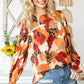 Printed Flounce Sleeve Buttoned Blouse