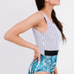 Striped Color Block Open Back One-Piece Swimsuit