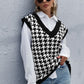 Houndstooth Ribbed V-Neck Sweater Vest