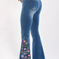 Full Size Leopard Floral Embroidered Flare Jeans