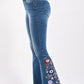 Full Size Leopard Floral Embroidered Flare Jeans