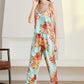 Floral V-Neck Satin Cami and Pants Pajama Set