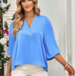 Three-Quarter Flare Sleeve V-Neck Blouse