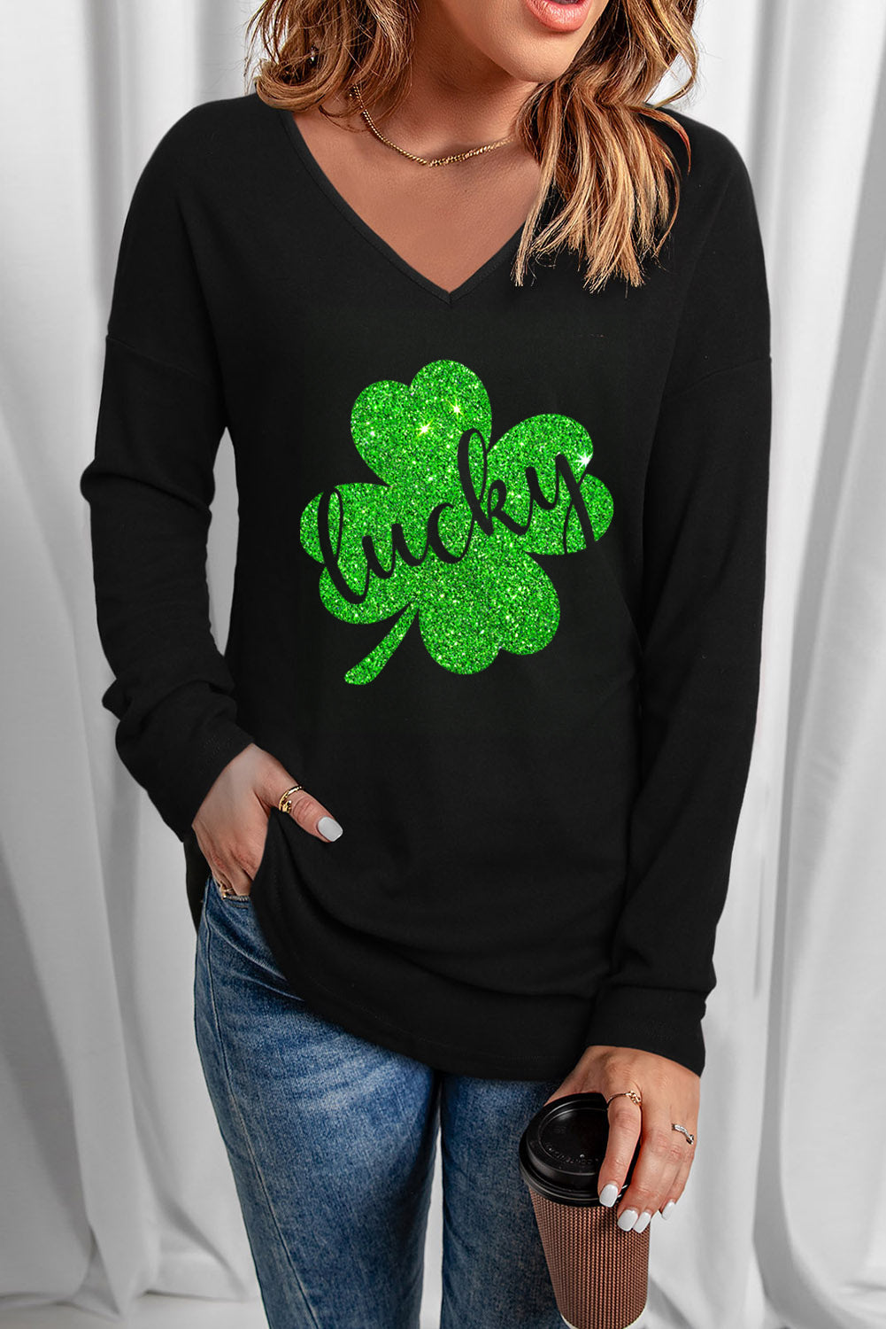 LUCKY Graphic Dropped Shoulder Top