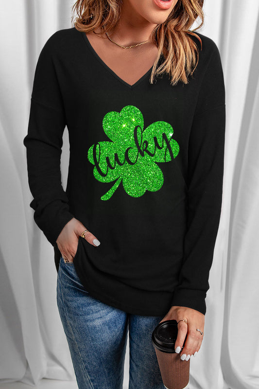 LUCKY Graphic Dropped Shoulder Top