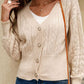 Button Front V-Neck Openwork Cardigan