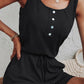 Exposed Seam Decorative Button Sleeveless Romper