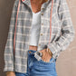 Plaid Drawstring Hooded Shirt Jacket