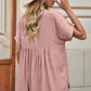 Notched Side Slit Cuffed Blouse