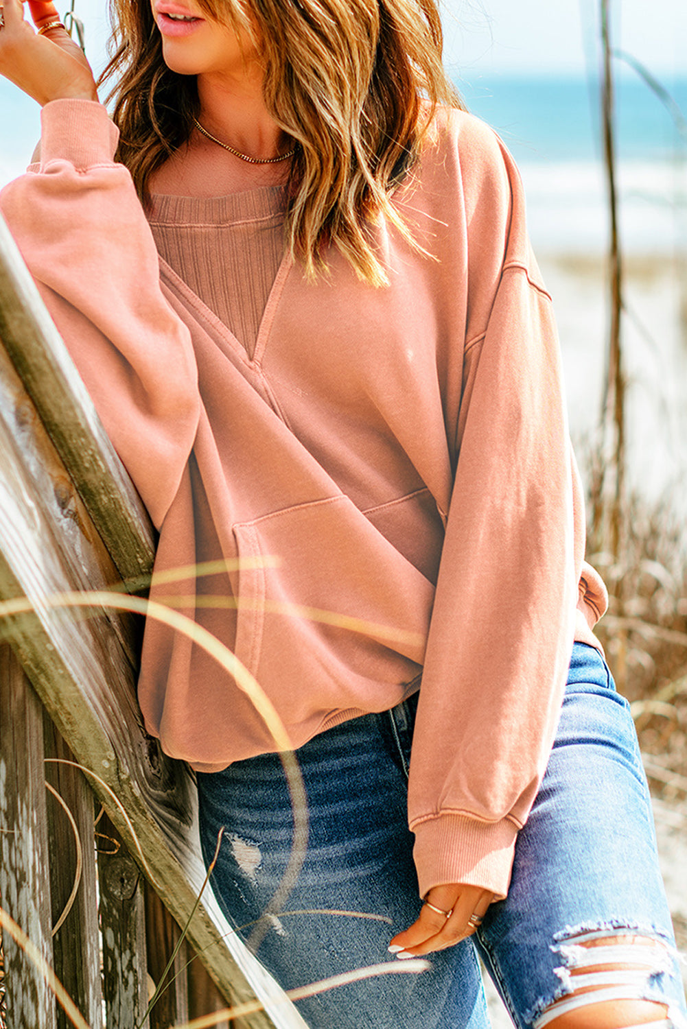 Dropped Shoulder Sweatshirt with Kangaroo Pocket
