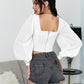 Square Neck Pointed Hem Lantern Sleeve Top