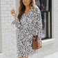 Printed Tie-Waist Long Flounce Sleeve Dress