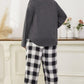 Plus Size Long Sleeve Top and Plaid Pants Lounge Set