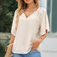 Gathered Detail Notched Neck Flutter Sleeve Top