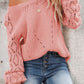Openwork Balloon Sleeve Pullover Sweater