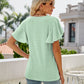 Eyelet Flutter Sleeve Round Neck Top
