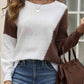 Contrast Round Neck Long Sleeve Knit Top